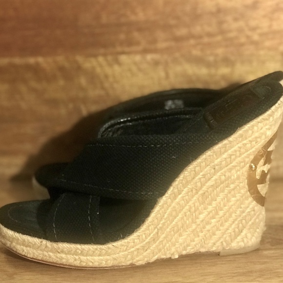 Tory Burch- Kristen, Black Fabric Canvas Wedge - Picture 3 of 8